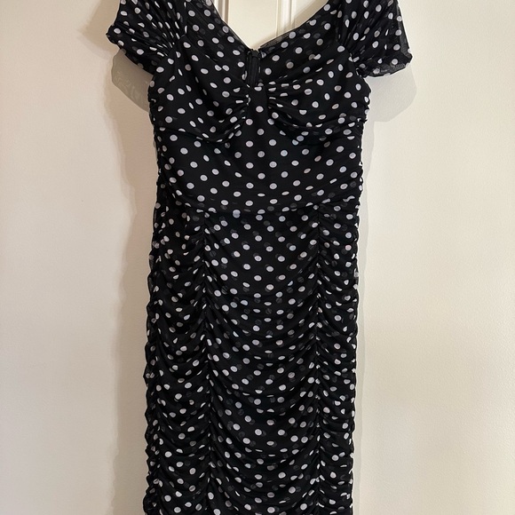 City Chic Ruched black/white polka dot dress plus size US 14 - Picture 4 of 14